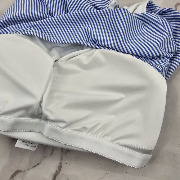 J Crew Swim 12 Blue One Piece Shoulder Ruched Bikini Full Coverage Seersucker - Picture 7 of 9